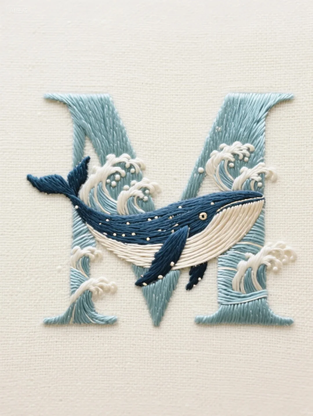 创意字母刺绣【MNOP】邂逅鲸鱼?海浪?