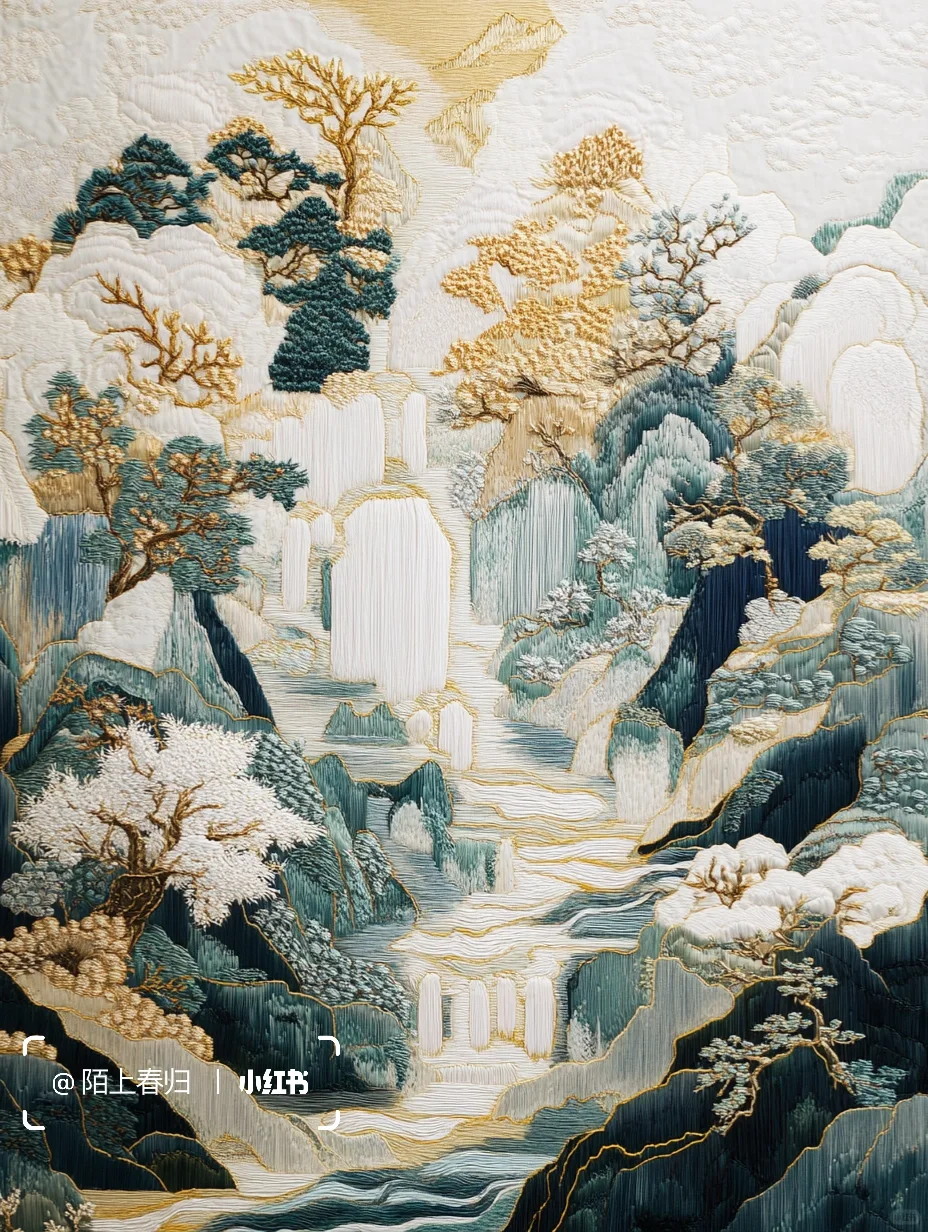 『AIGC-苏绣艺术』一针一线间的山水诗意