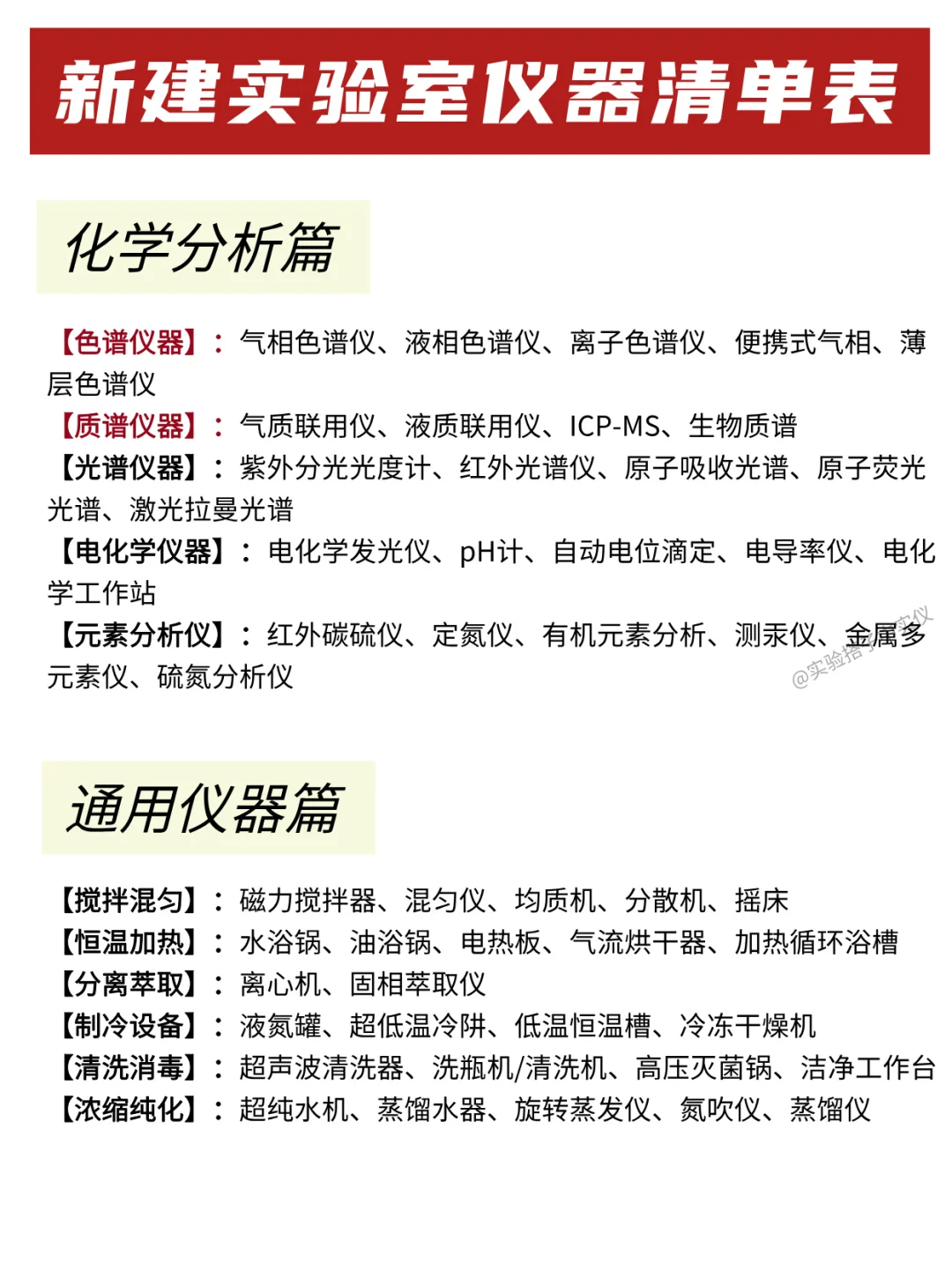 新实验室仪器清单‼️闭眼抄