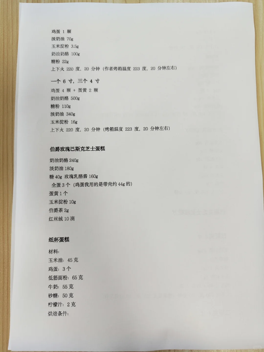 分享一些我在烘焙店上班用过的蛋糕配方