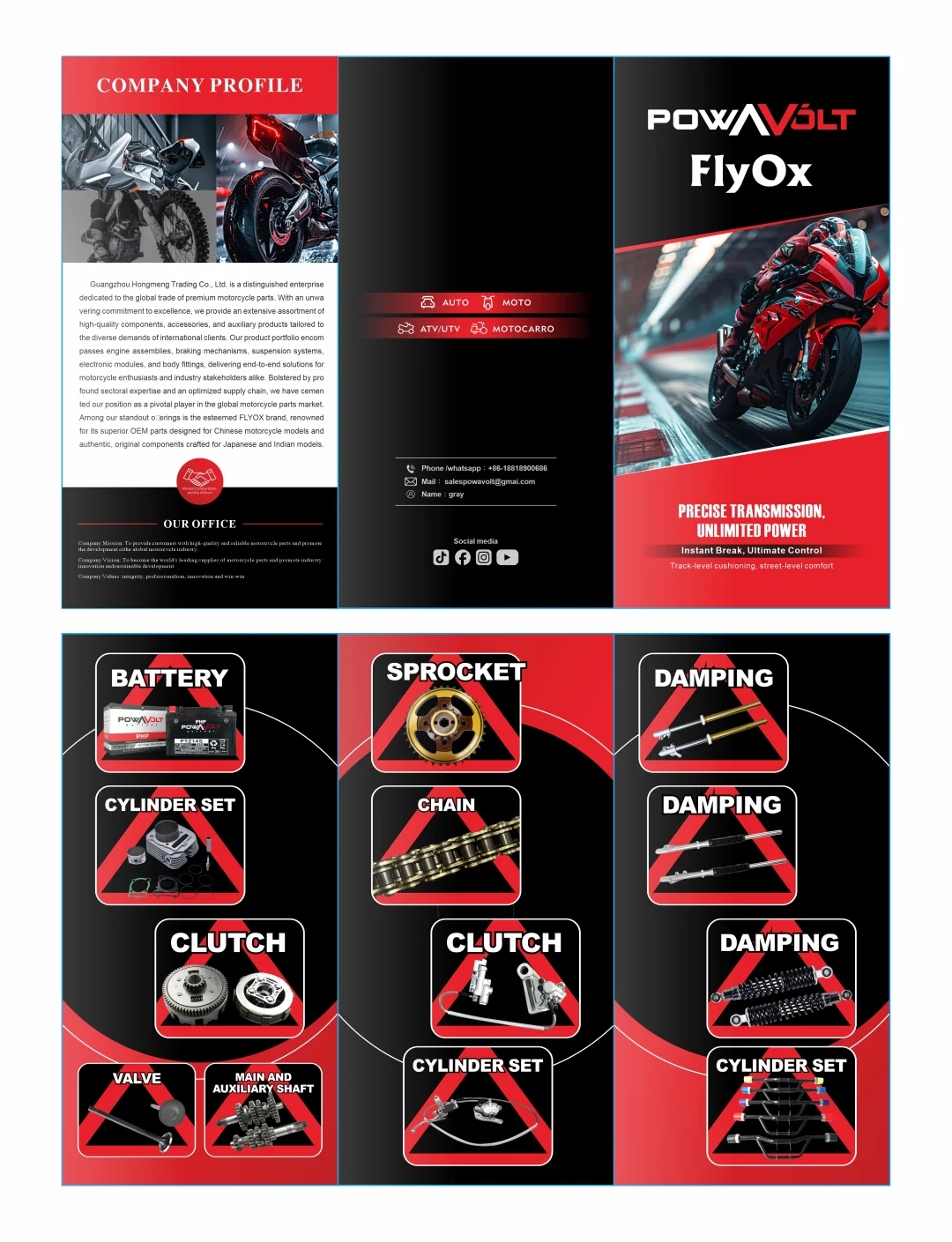 一家出口摩托车配件的三折页......