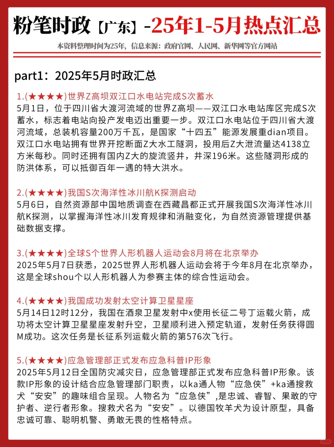 【2025年1-5月】重要时政热点分享