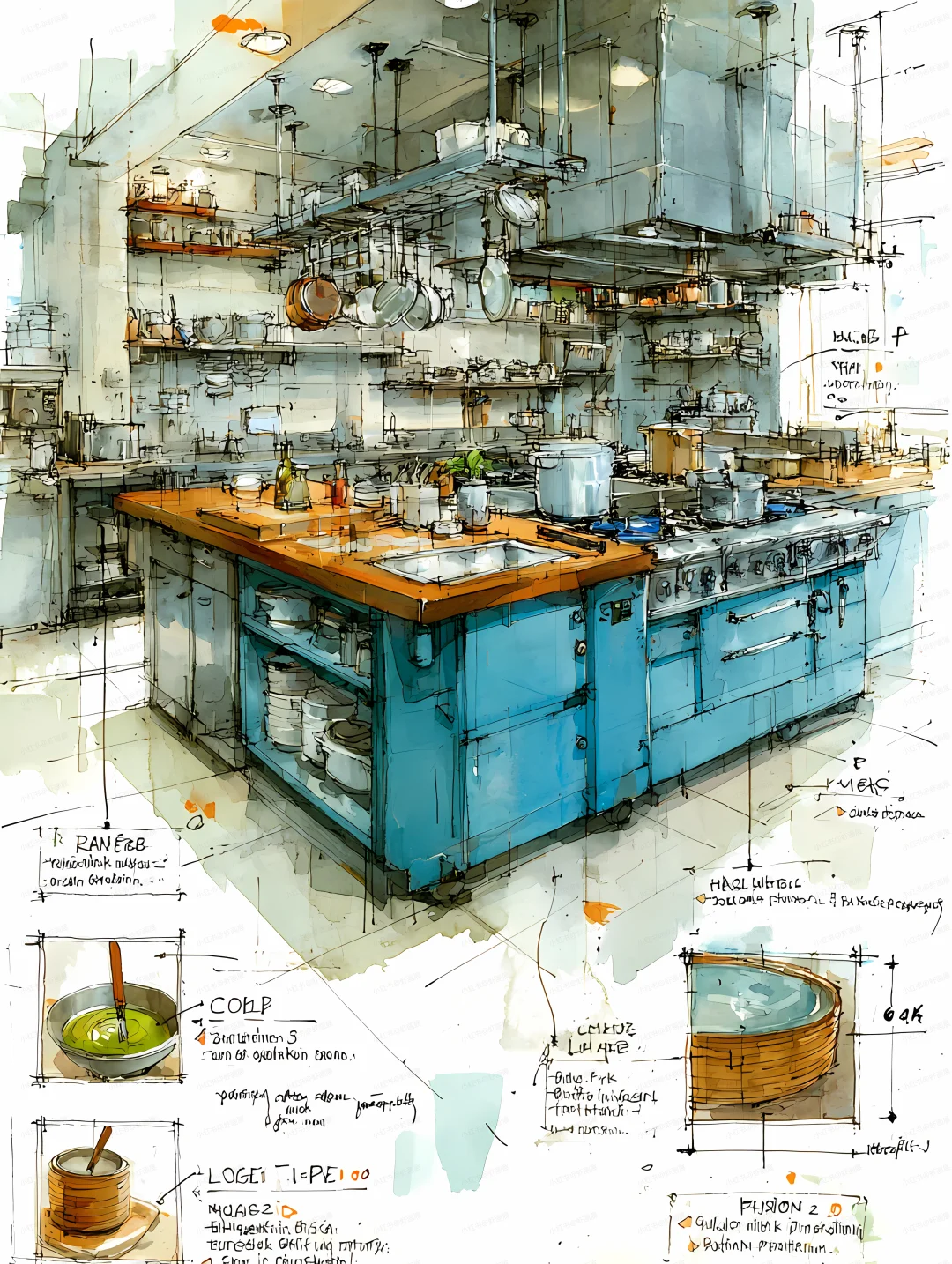 中餐厅中央厨房一角|提示词分享