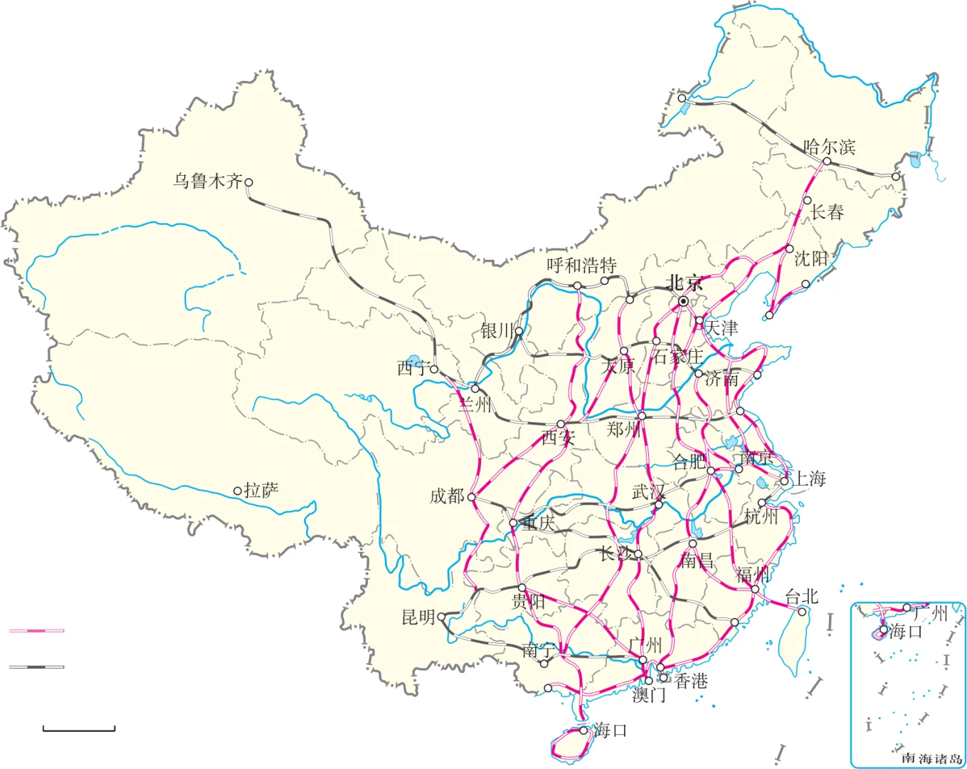 高清地图:铁路干线、水路运输、管道运输…