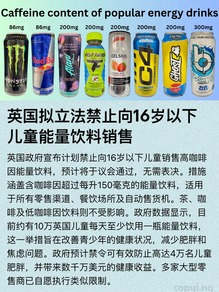 英国拟立法禁止向16岁以下儿童能量饮料销售
