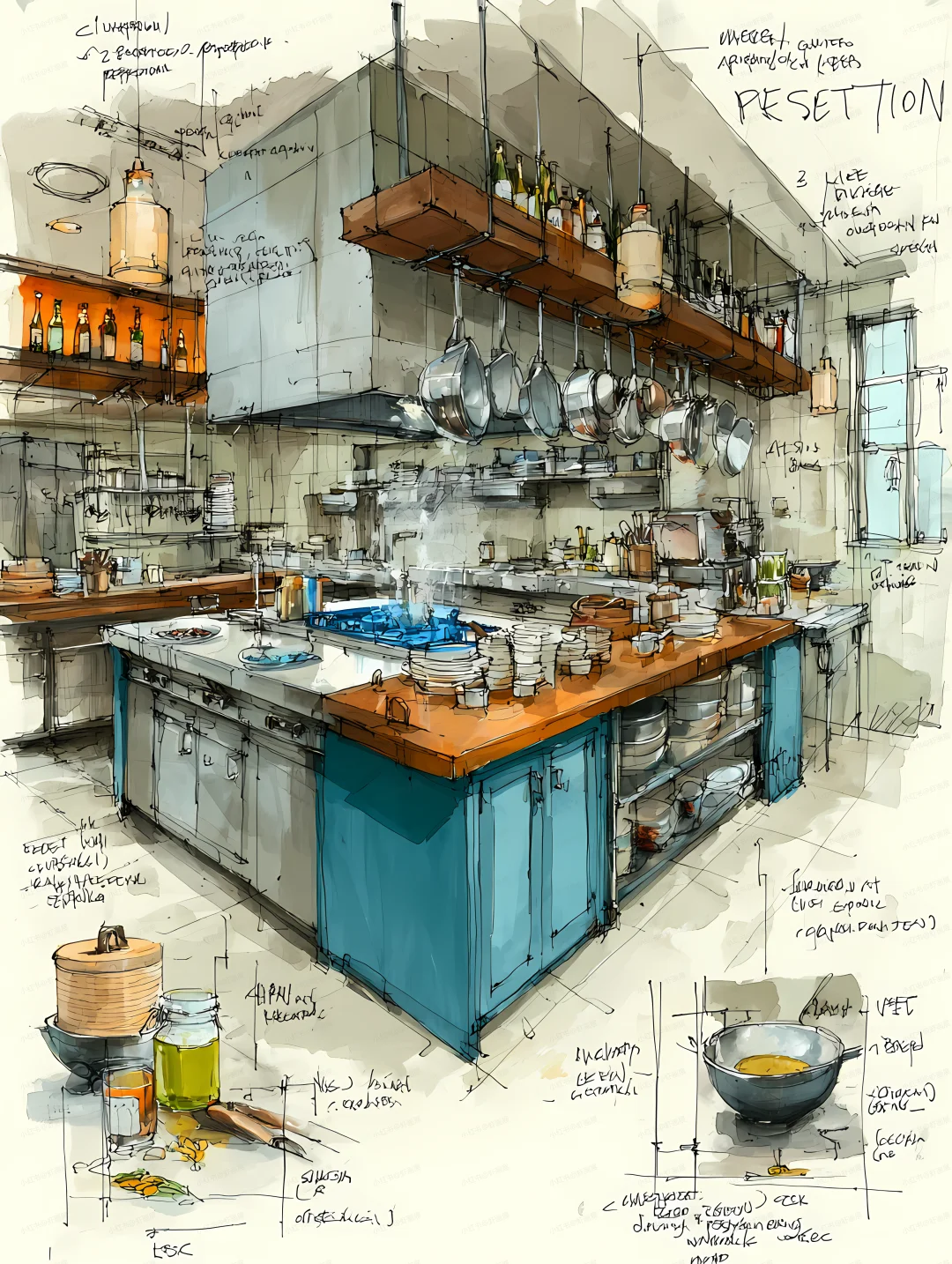 中餐厅中央厨房一角|提示词分享
