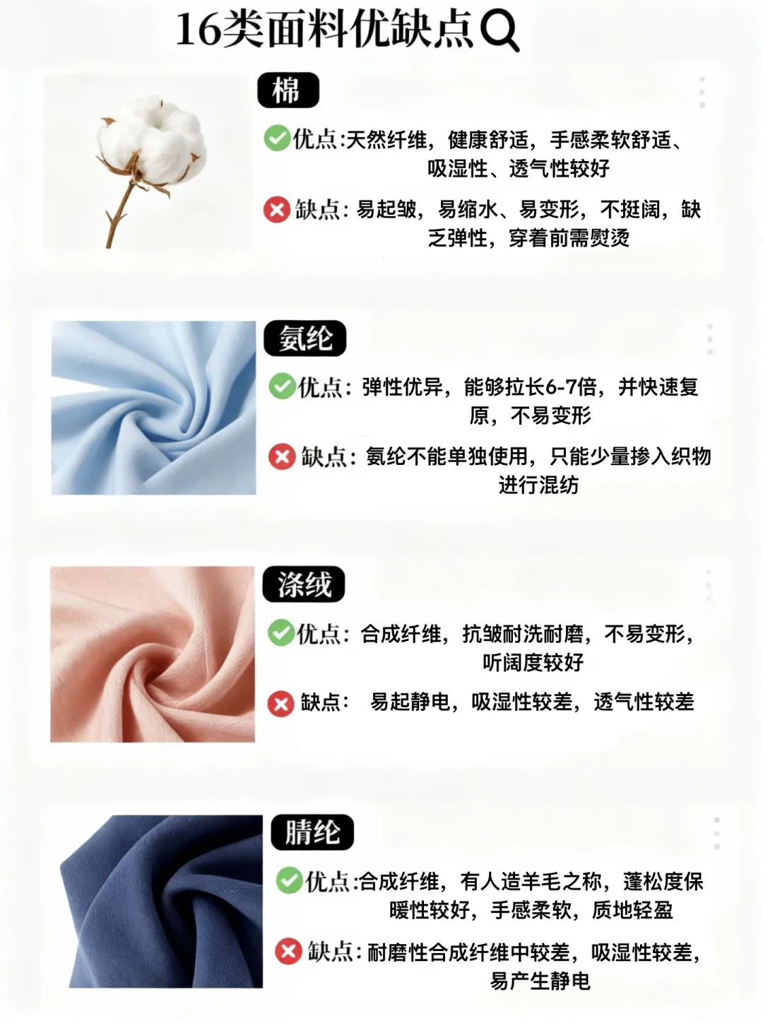 ?面料党必码！16种面料优缺点精简总结