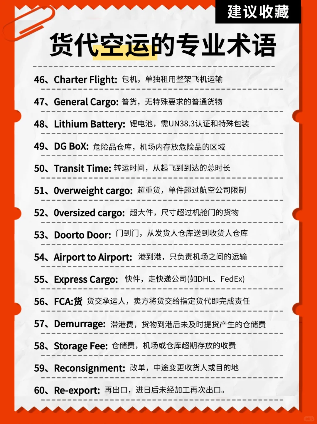 货代空运中的专业术语