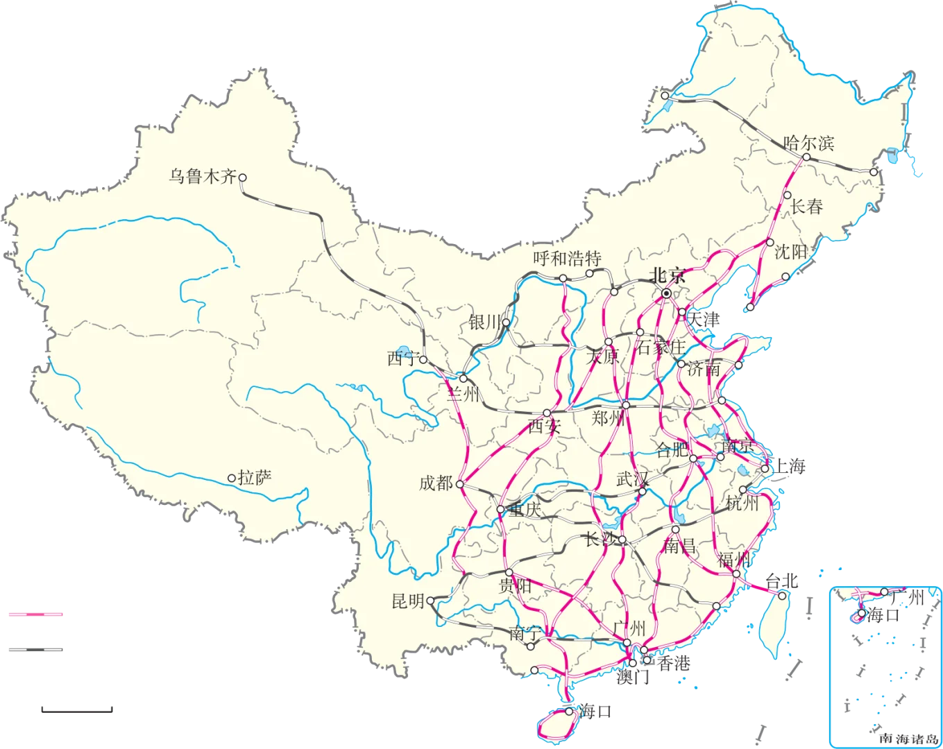 高清地图:铁路干线、水路运输、管道运输…