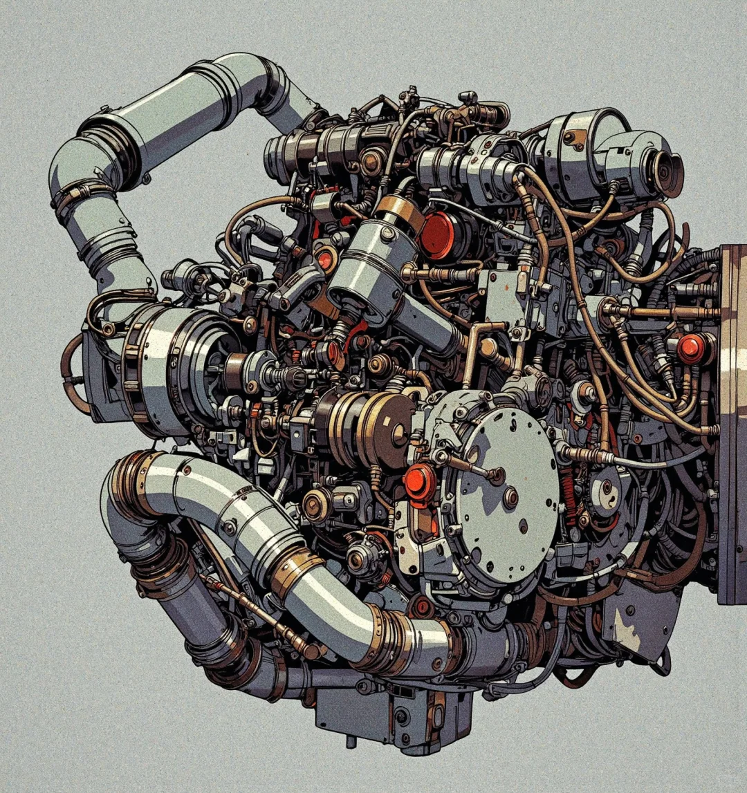 aigc复古未来50 机械之美，本田发动机