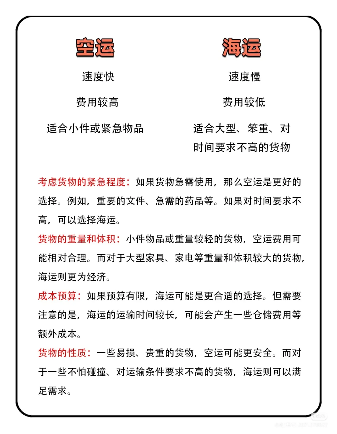 空运和海运的区别：