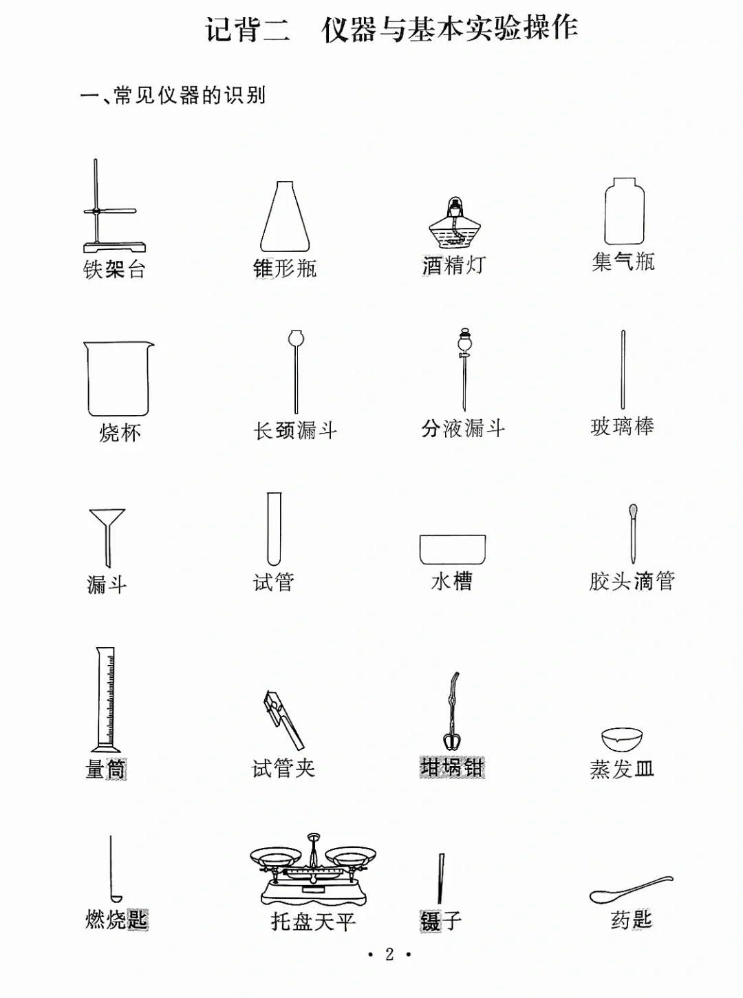常用实验室仪器，初三上册