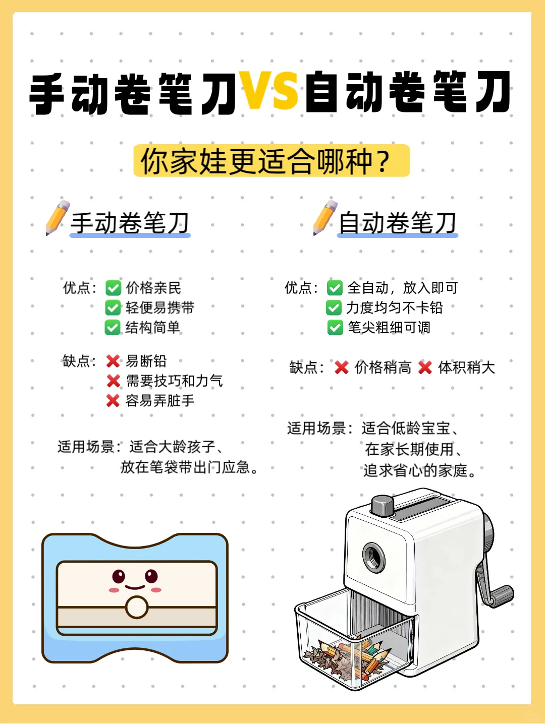 手动vs自动卷笔刀，你家娃更适合哪种？✔️