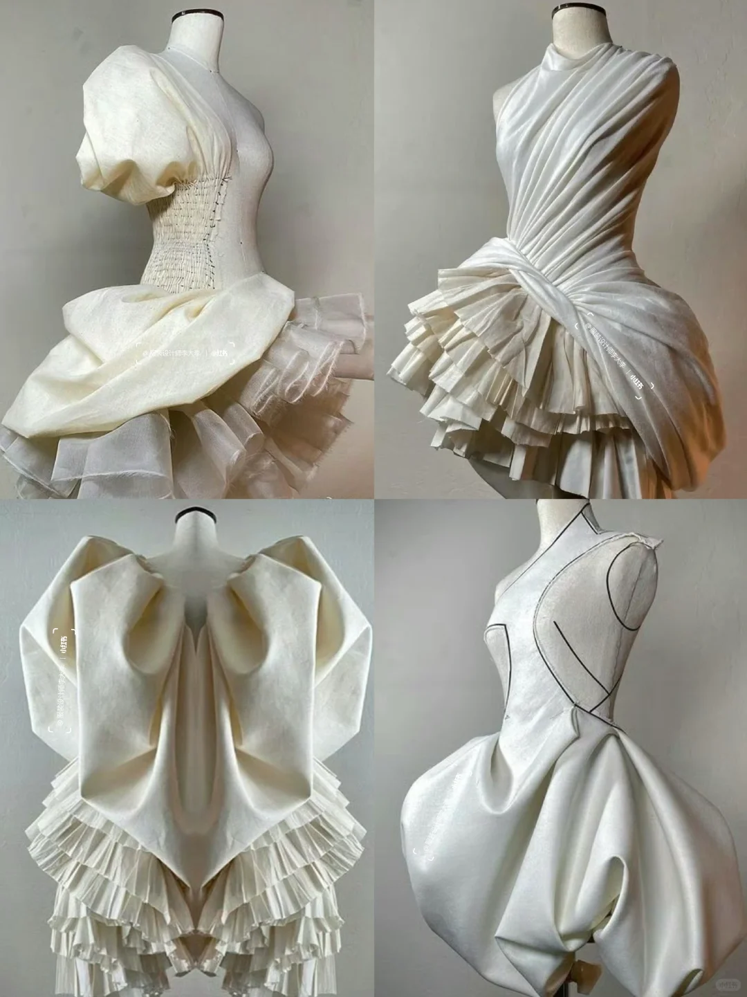 荷叶边和褶皱元素技法在白胚布上的完美呈现