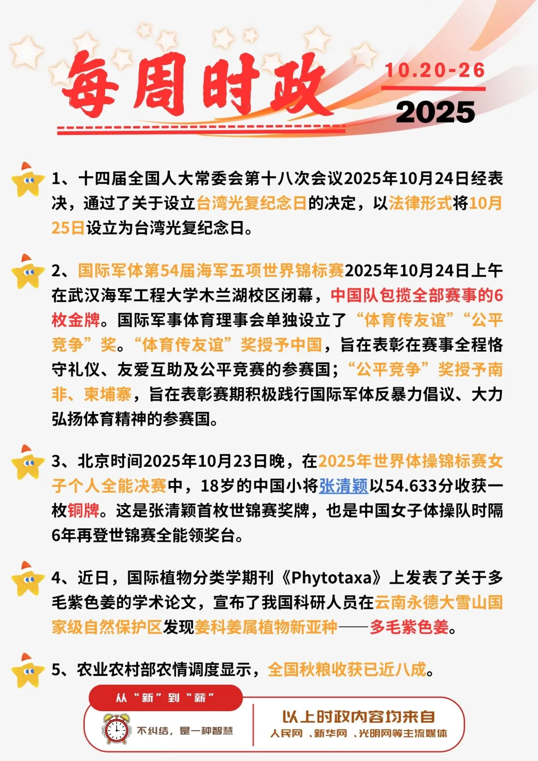 ?每周时政打卡 | 2025年10月20日--26日