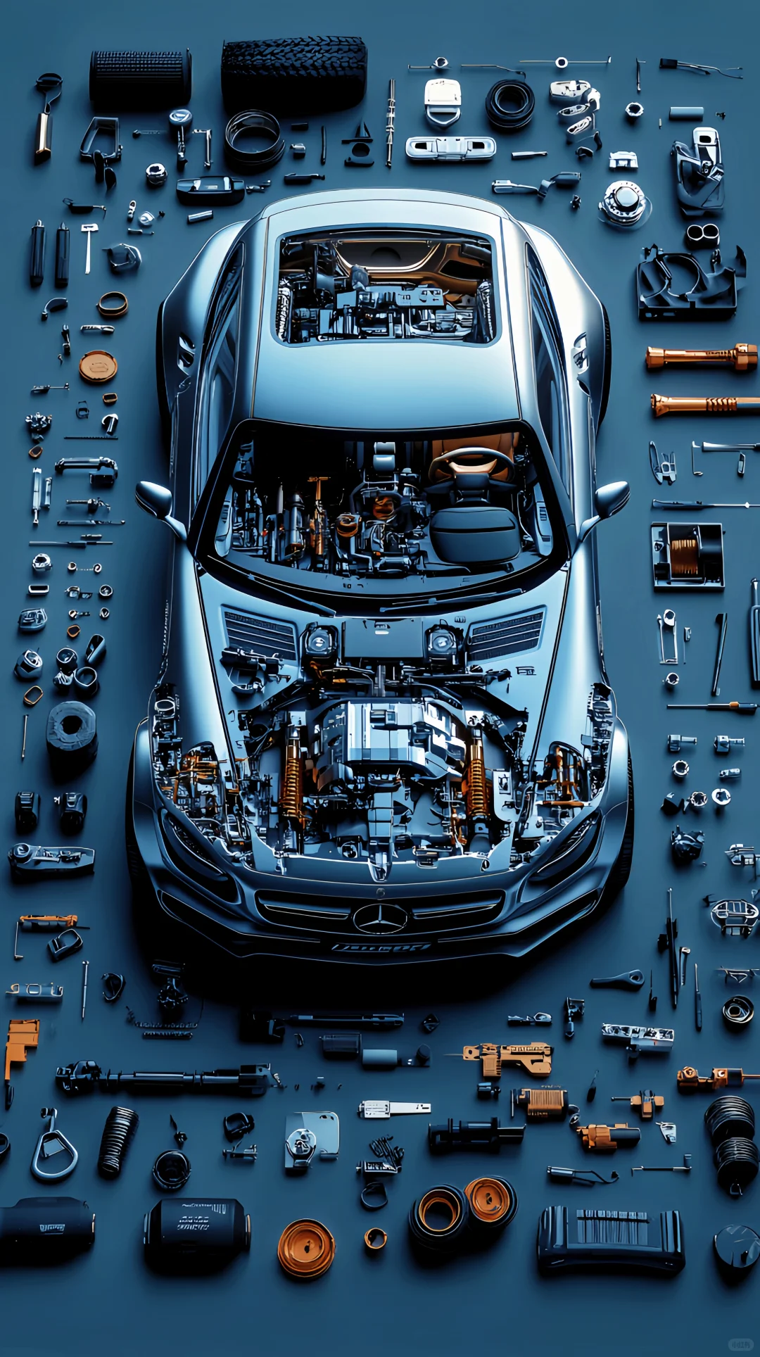 一张壁纸，尽显奔驰风范！零部件拆解艺术?