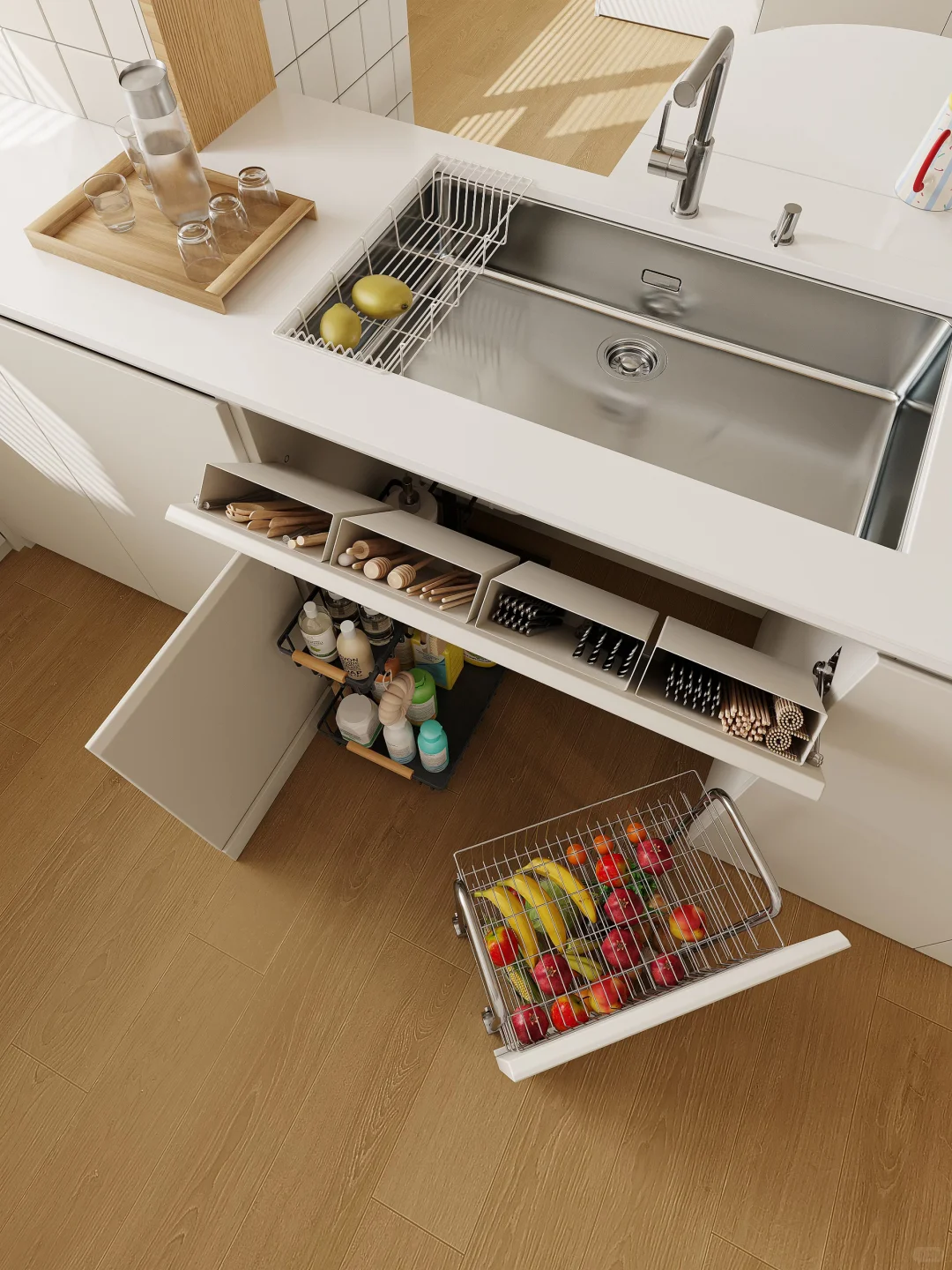 水槽下空间改造｜翻斗柜➕隐藏推车收纳力拉?