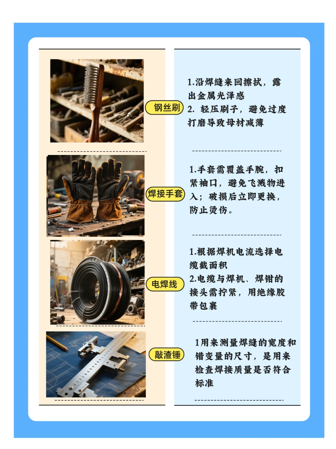今天整理了焊工常用的 8 种工具及使用方法