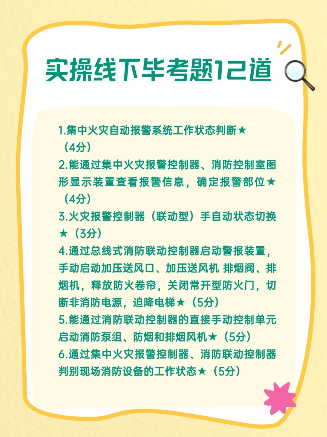 消防设施操作员｜中级实操线下毕考题12道！