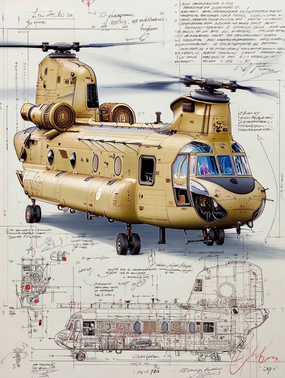 CH-47支奴干纵列双旋翼直升机|线条之美