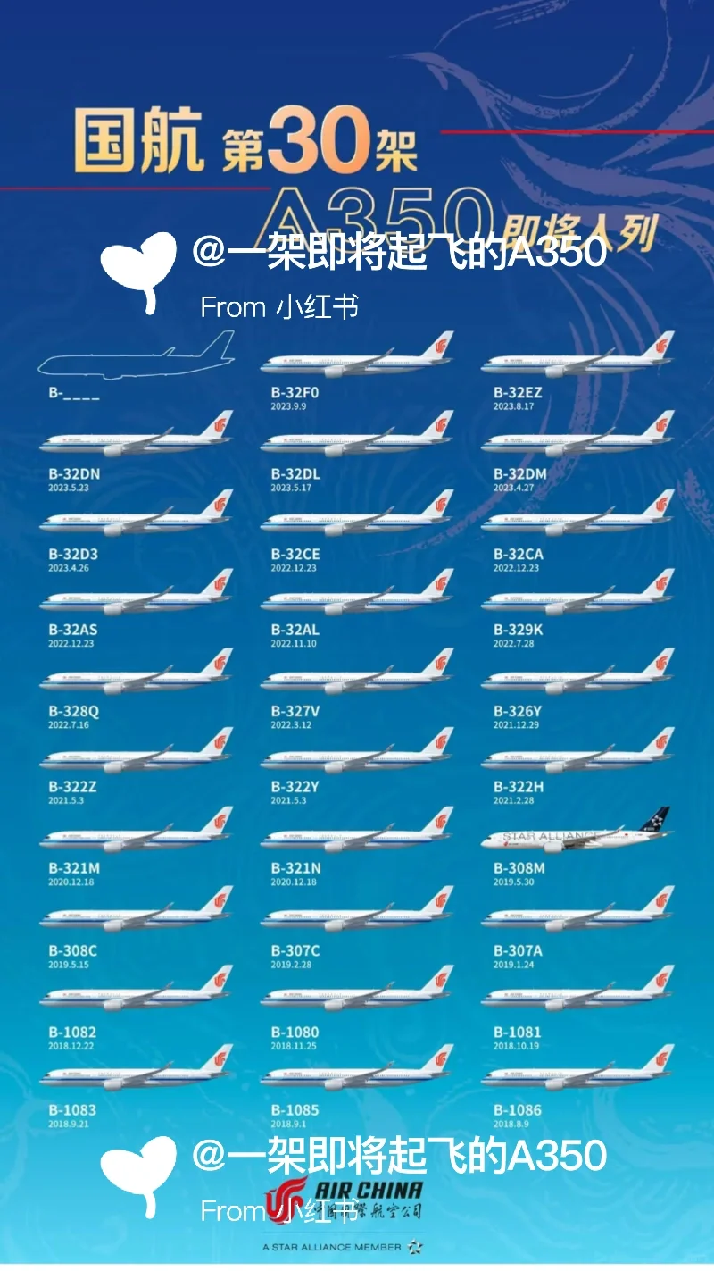 国航所有A350客机大全