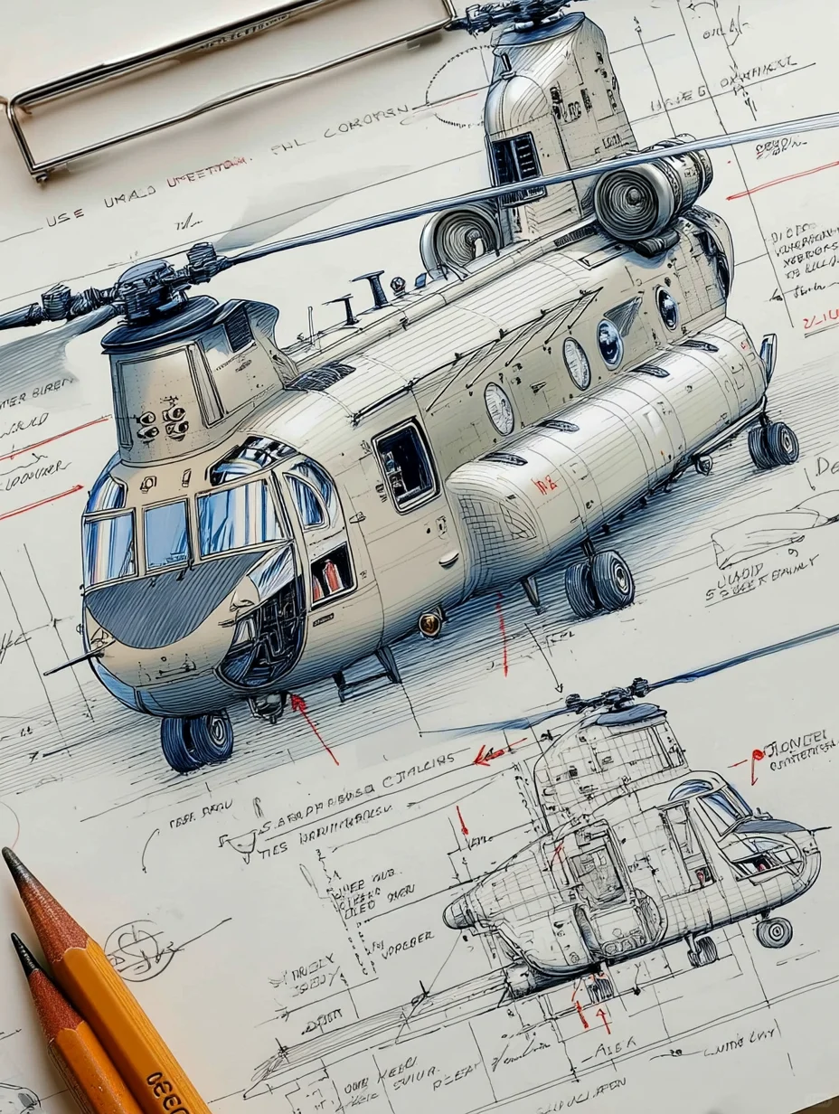 CH-47支奴干纵列双旋翼直升机|线条之美