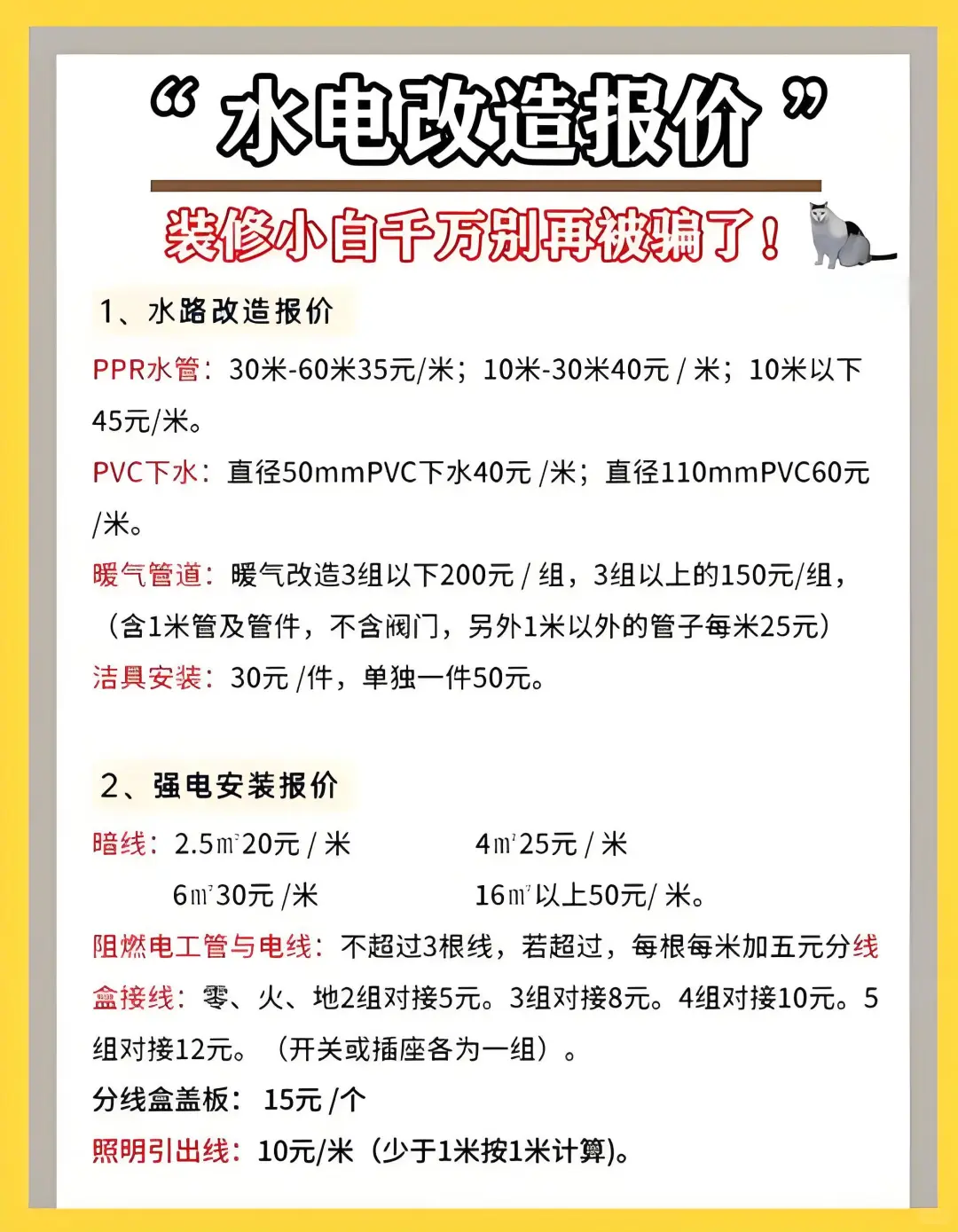 二手房水电改造要花多少钱?费用清单?