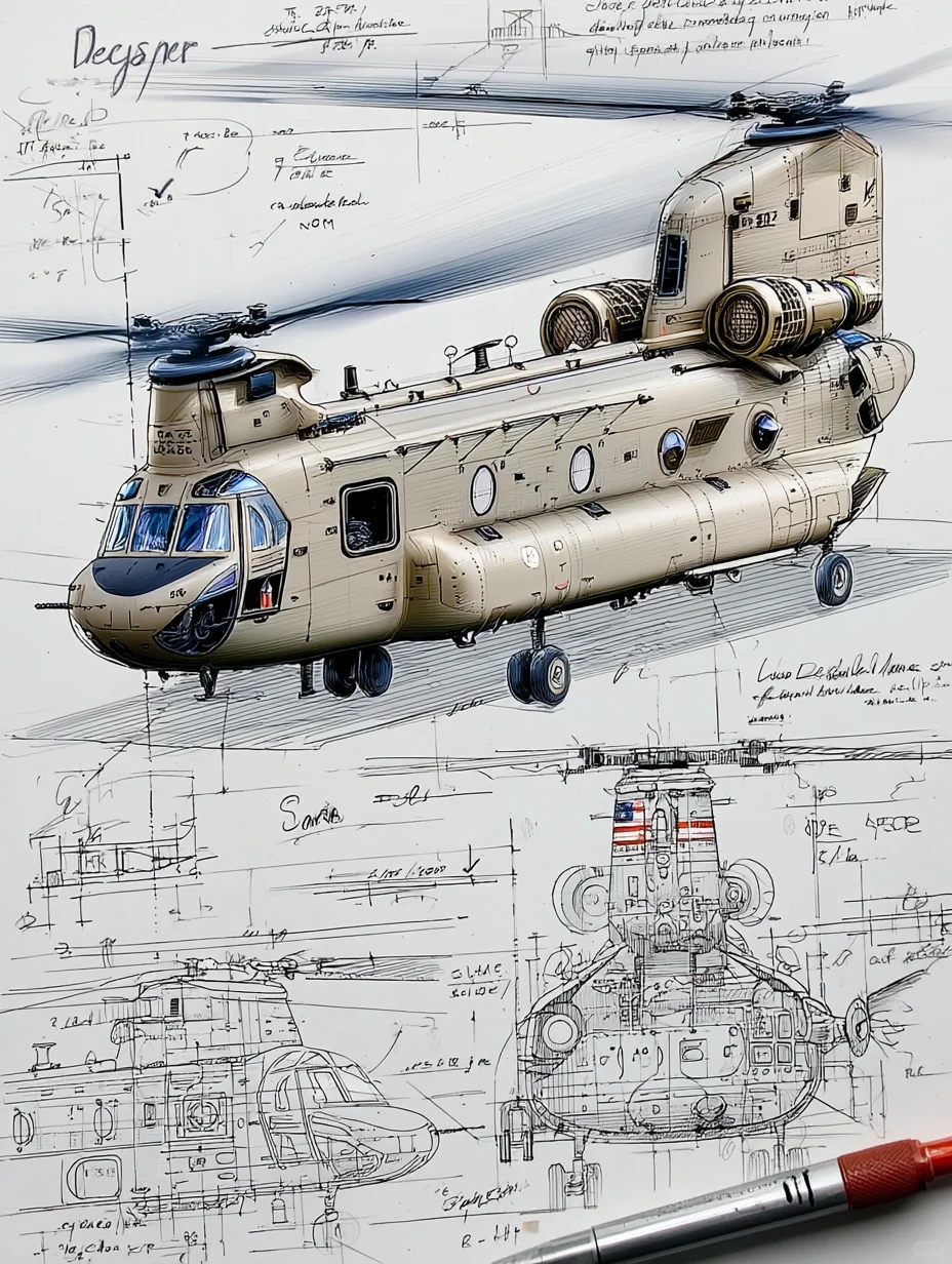 CH-47支奴干纵列双旋翼直升机|线条之美