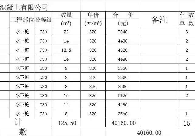 钻桩混凝土费用