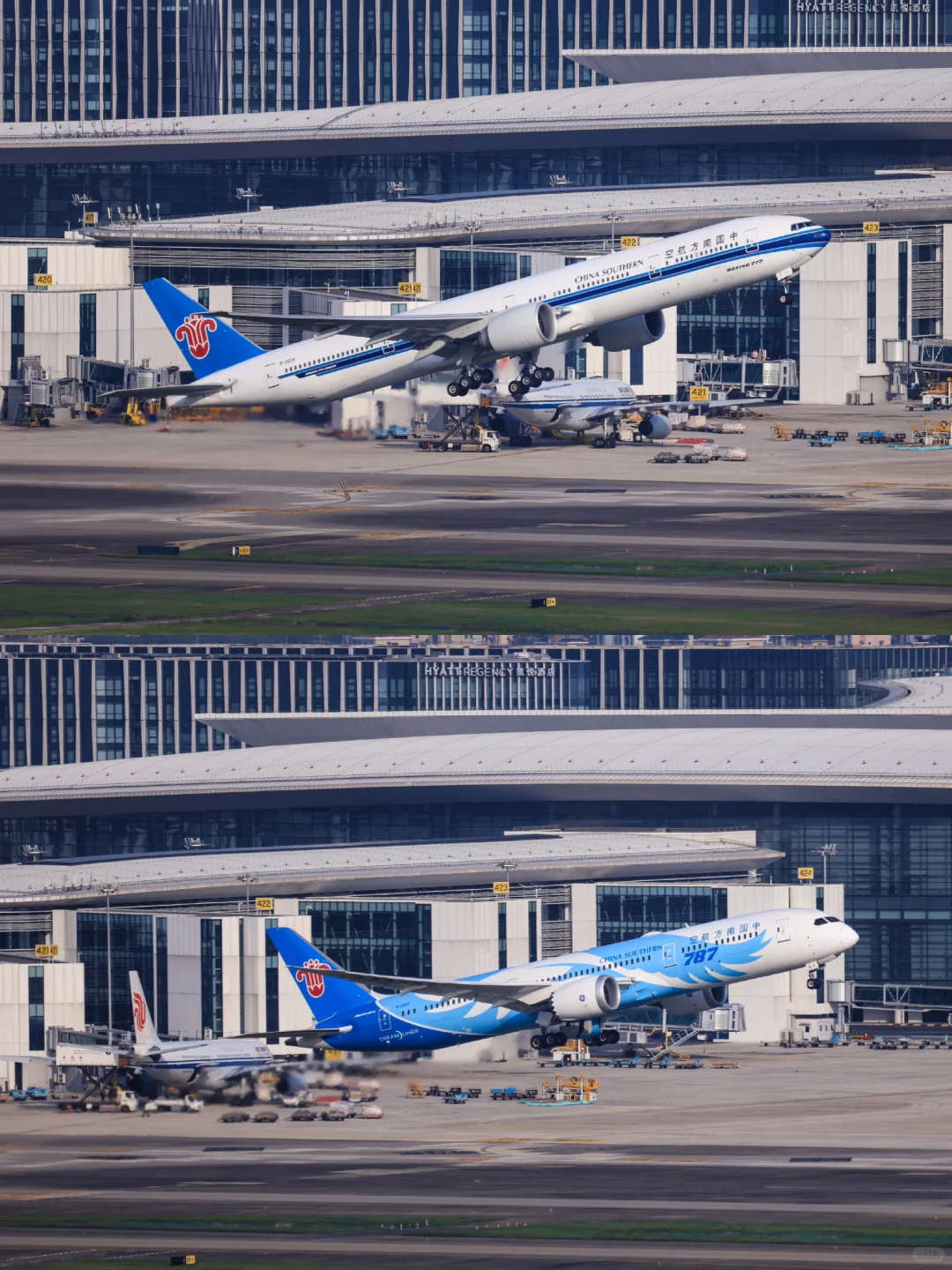两架南航波音宽体HGH的24跑道起飞