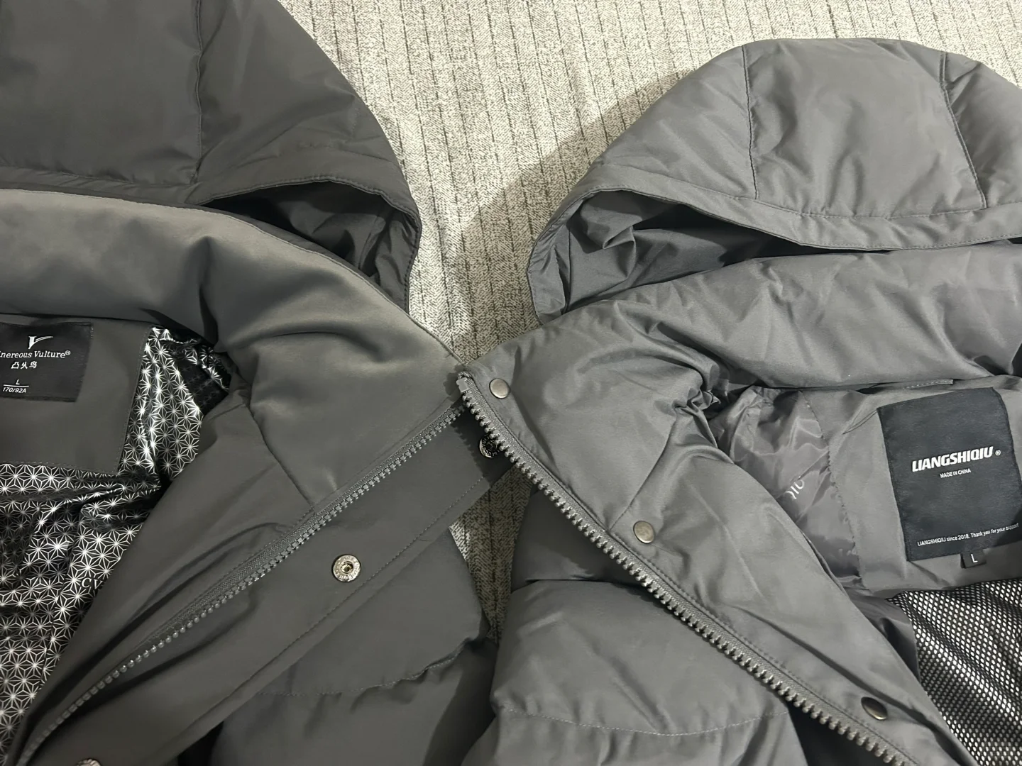 长款羽绒服鸟鸟和秋秋已经到货,细节对比