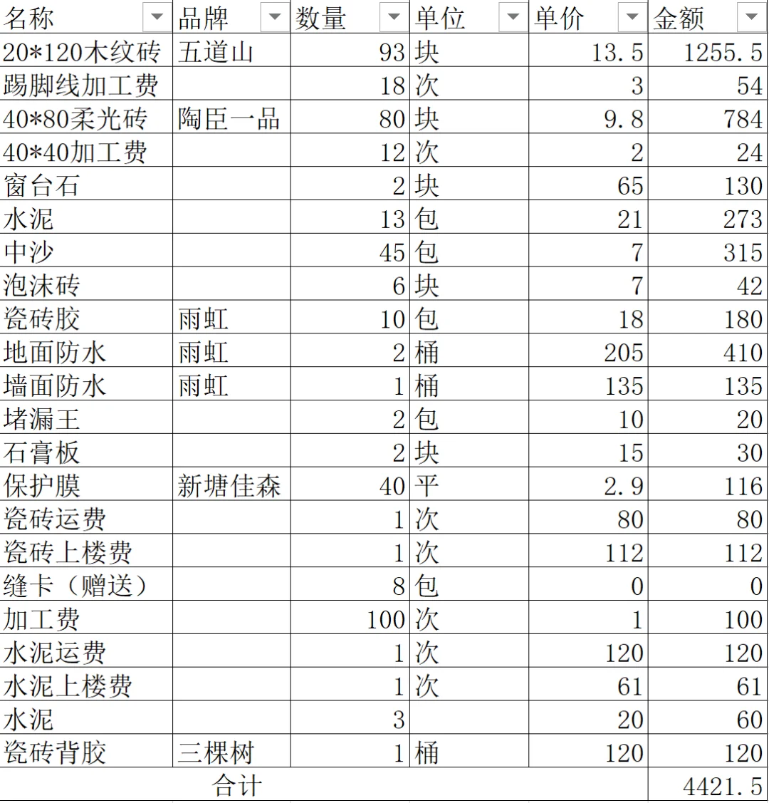 【自装日记】泥工材料清单?水泥瓷砖贵到心痛