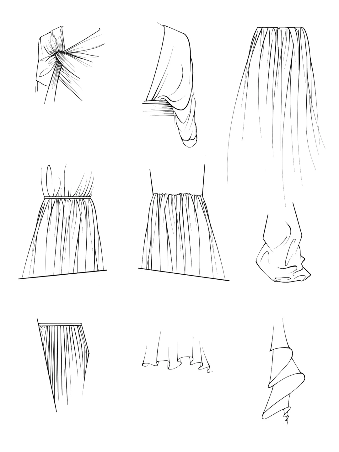 YIXUAN服装手绘款式图第十课｜褶皱的绘制