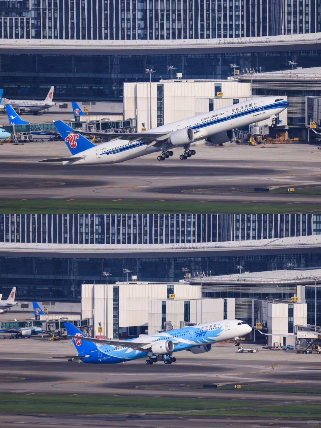 两架南航波音宽体HGH的24跑道起飞