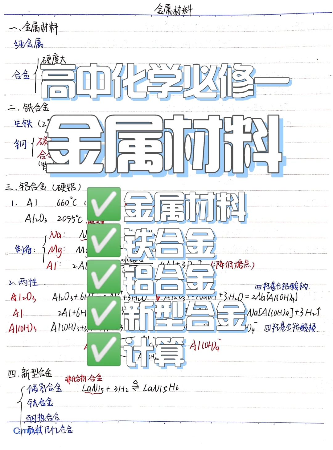 高中化学必修一|金属材料 铁合金铝合金计算
