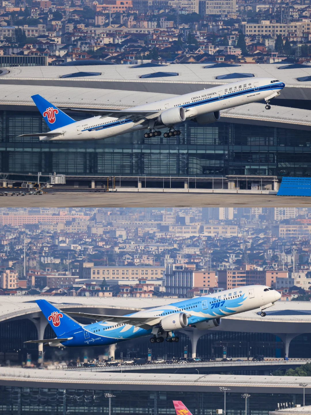两架南航波音宽体HGH的24跑道起飞