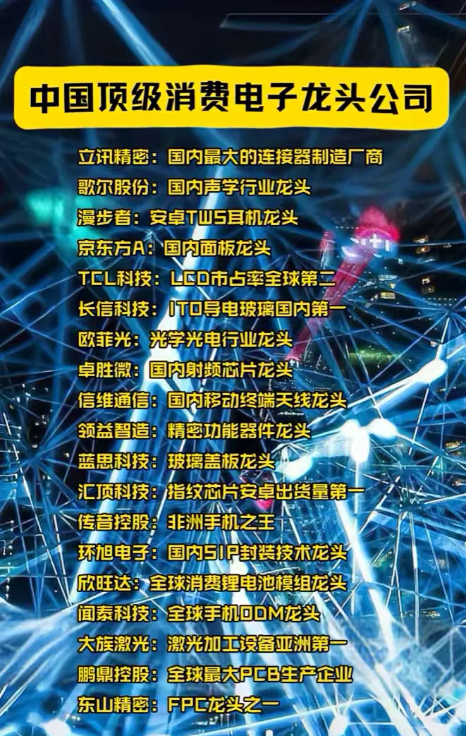 消费电子龙头公司有哪些？