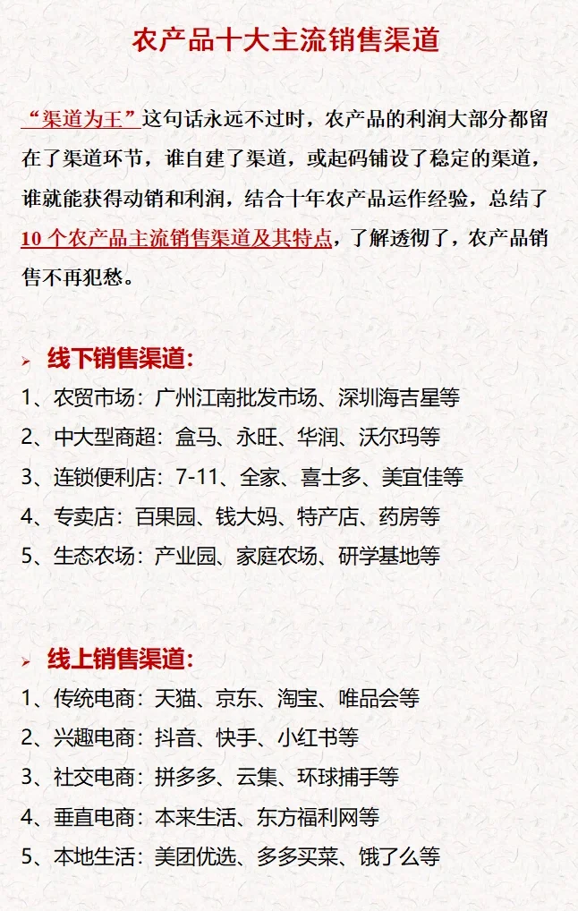 农产品十大主流销售渠道