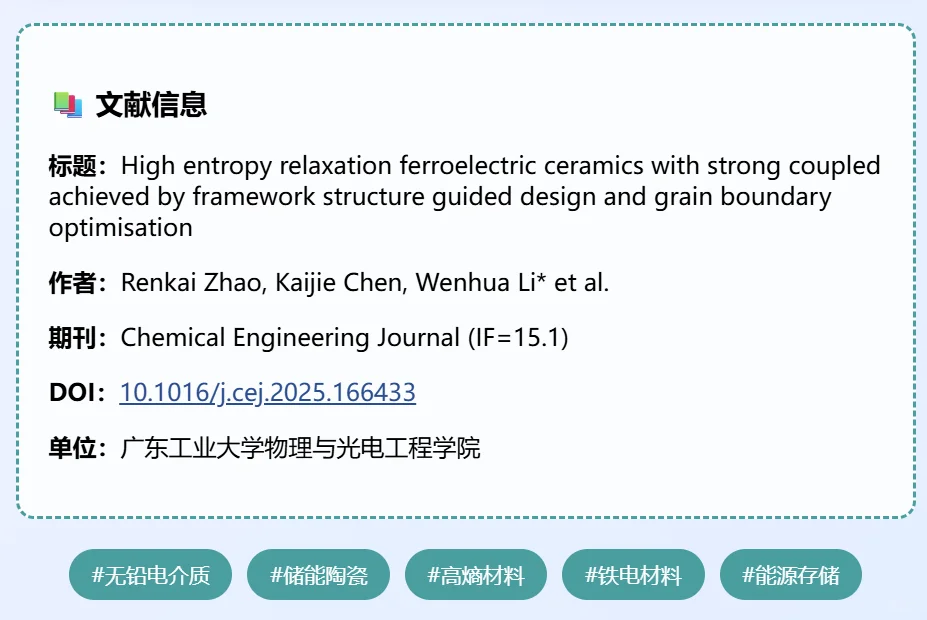 ? 突破8J/cm³！高熵铁电陶瓷储能