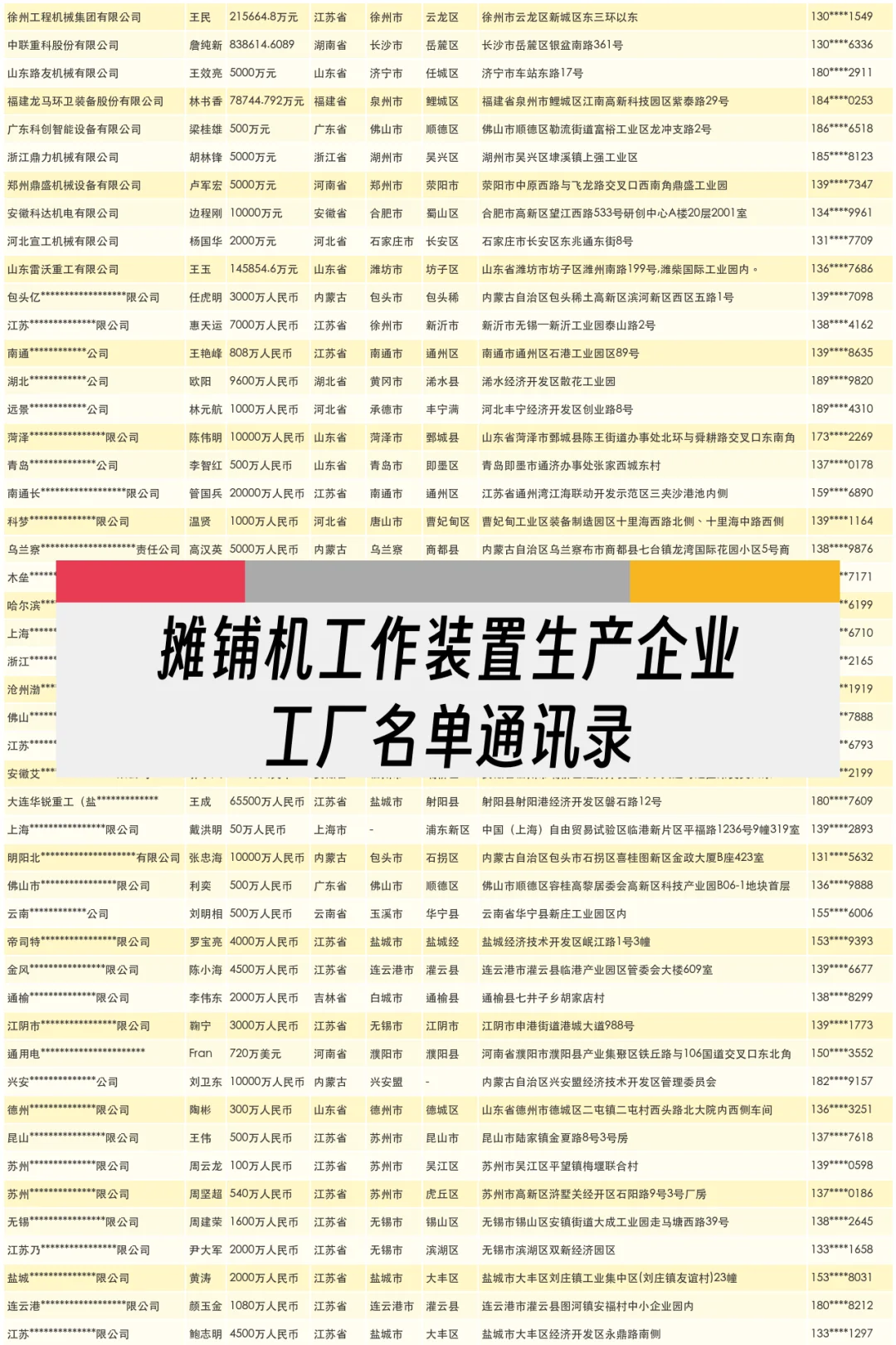 摊铺机工作装置生产企业工厂名单通讯录