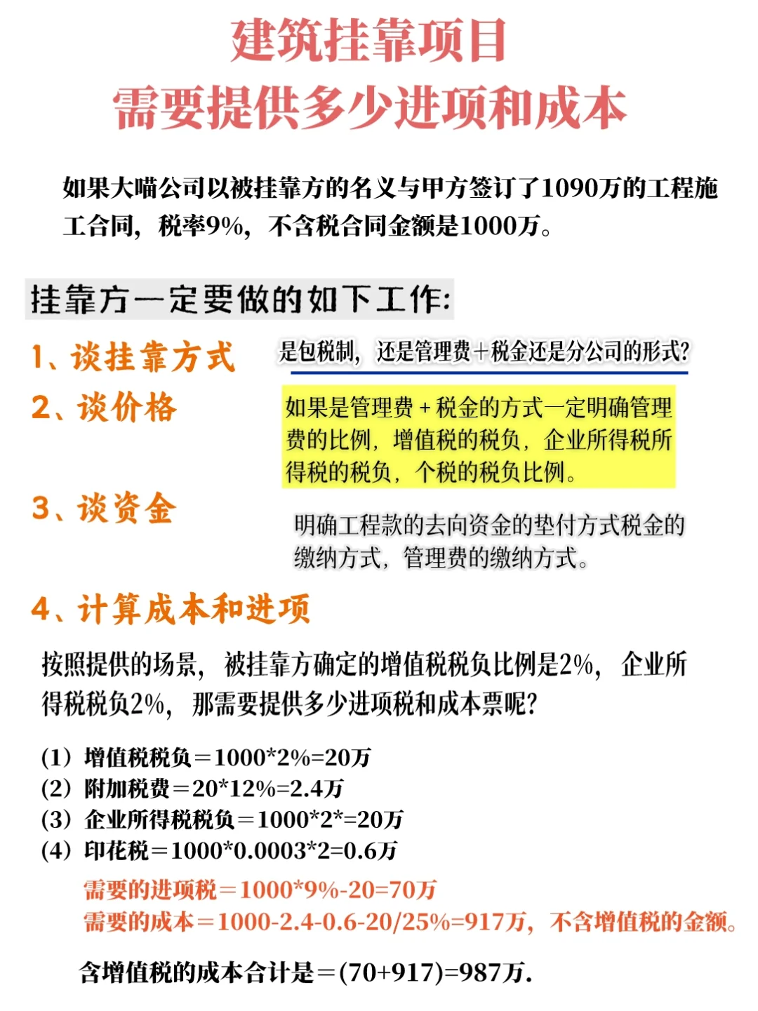 建筑挂靠项目需要提供多少进项和成本