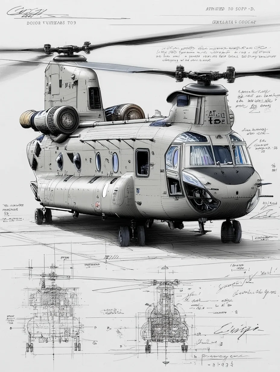 CH-47支奴干纵列双旋翼直升机|线条之美