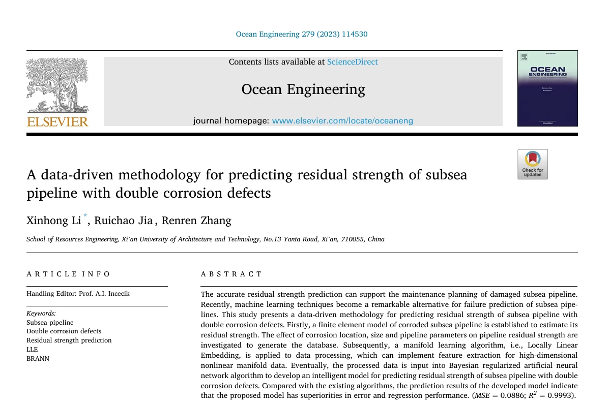 论文导读 | 海底管道+腐蚀缺陷+剩余强度
