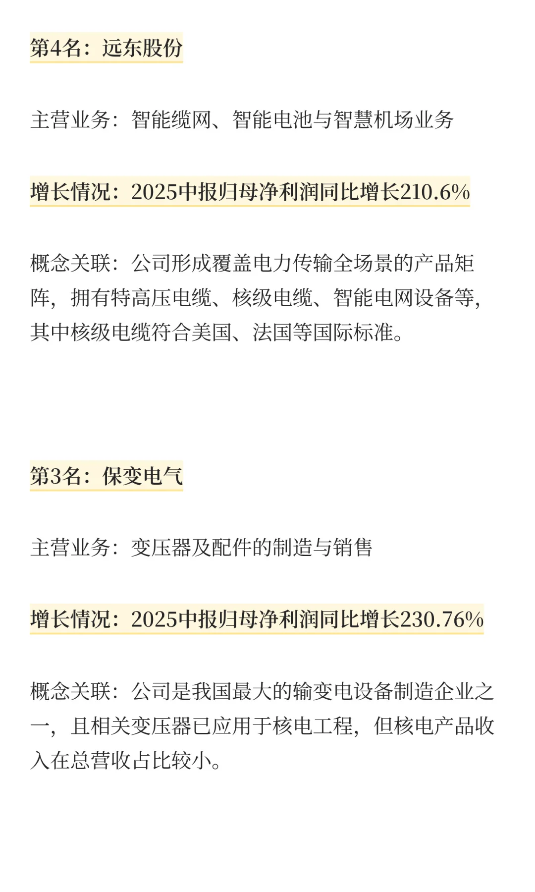 核电+电网设备，成长最快的10家公司