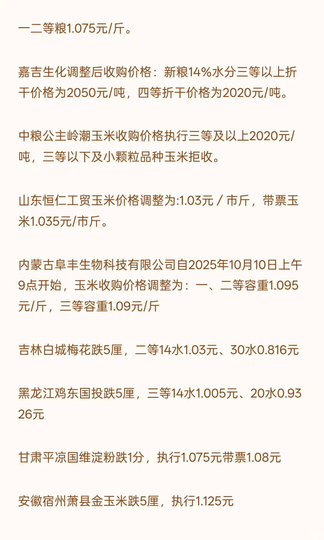 10月10日最新小麦玉米价格