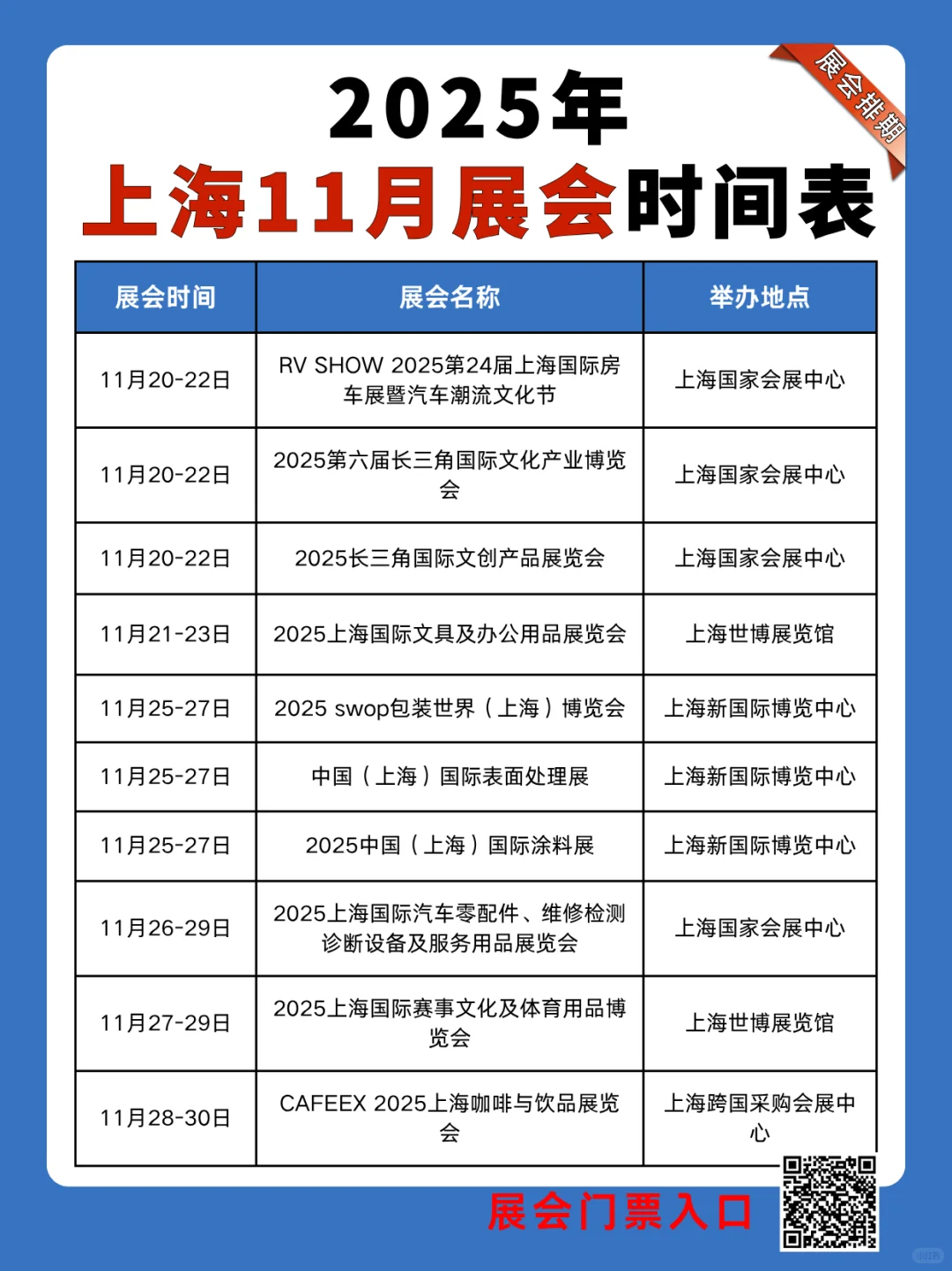 上海11月展会排期表+地址+门票领取