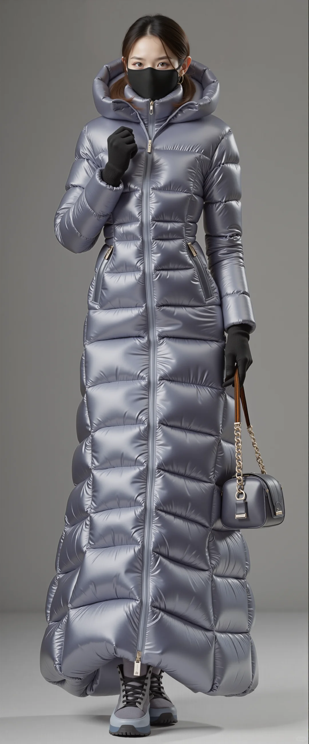 长款修身羽绒服穿搭