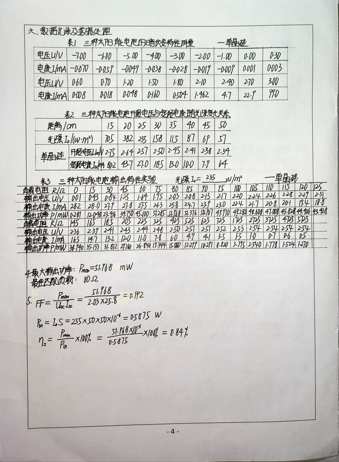 太阳能电池基本特性测量
