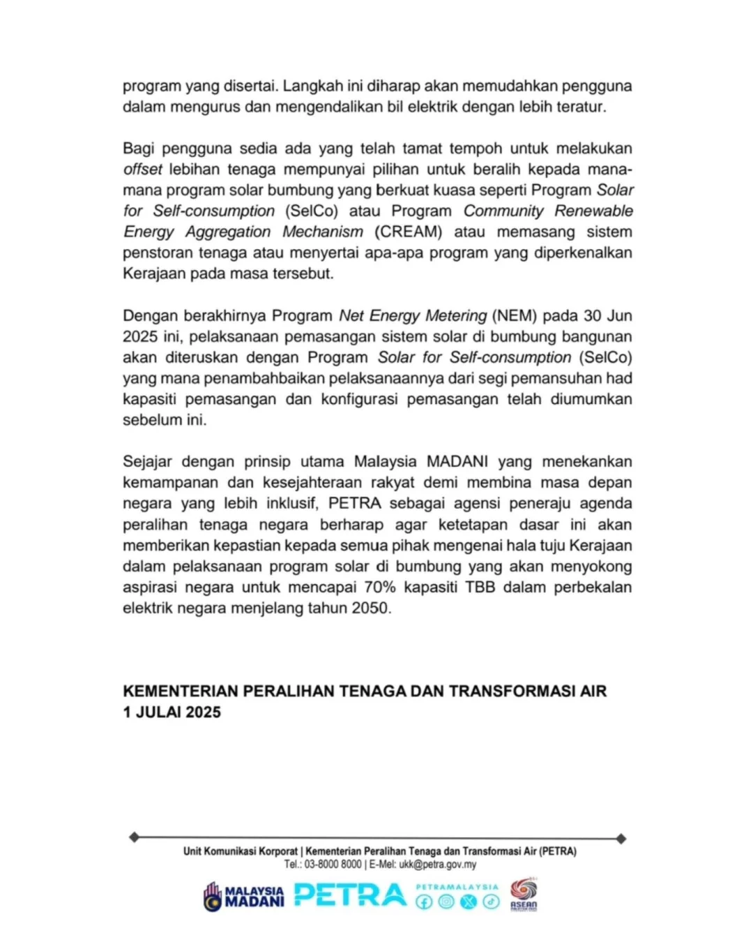 ??宣布：太阳能NEM 计划正式关闭❗️?