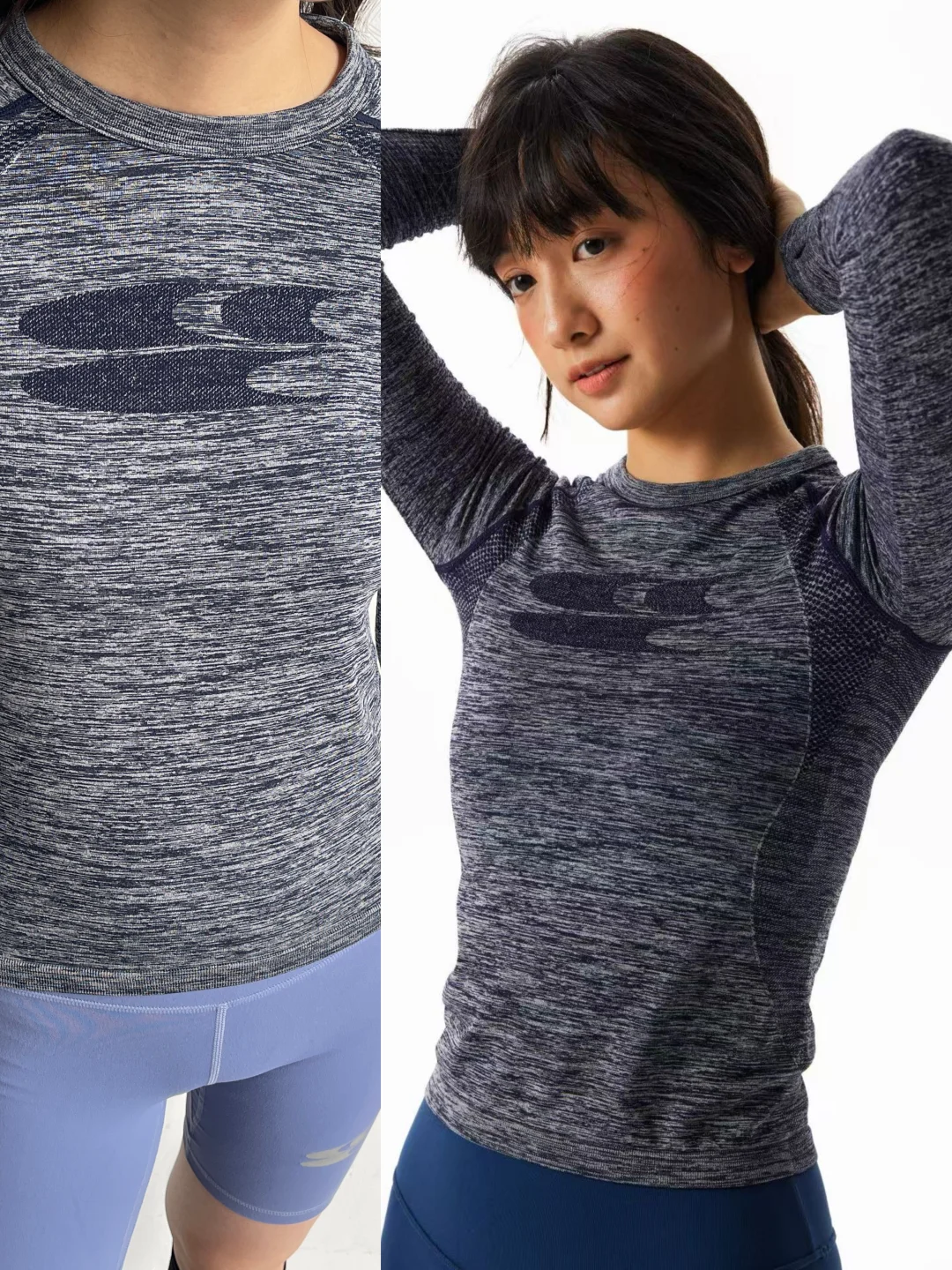 花纱肌理分割修身运动长袖